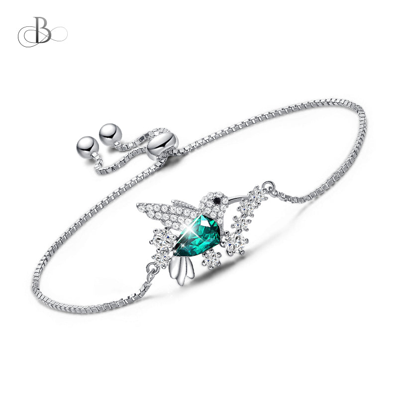 Pulsera de plata colibrí con cristales Swarovski
