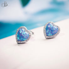 Cargar imagen en el visor de la galería, Aretes de plata corazones de ópalo