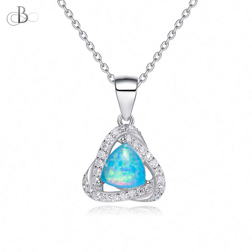 Collar de plata lazos brillantes con piedra ópalo