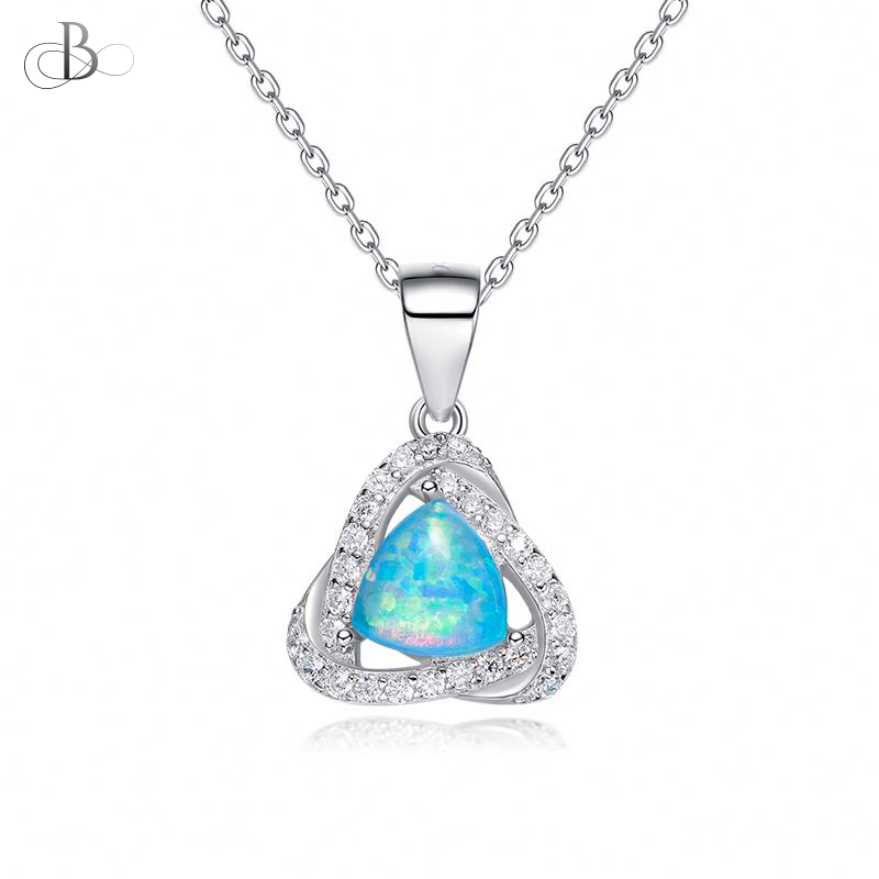 Collar de plata lazos brillantes con piedra ópalo