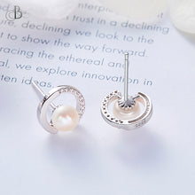 Cargar imagen en el visor de la galería, Aretes de plata perla y zirconias brillantes