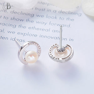 Aretes de plata perla y zirconias brillantes