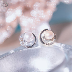 Aretes de plata perla y zirconias brillantes