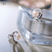 Cargar imagen en el visor de la galería, Aretes de plata perla y zirconias brillantes