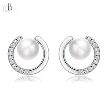 Cargar imagen en el visor de la galería, Aretes de plata perla y zirconias brillantes