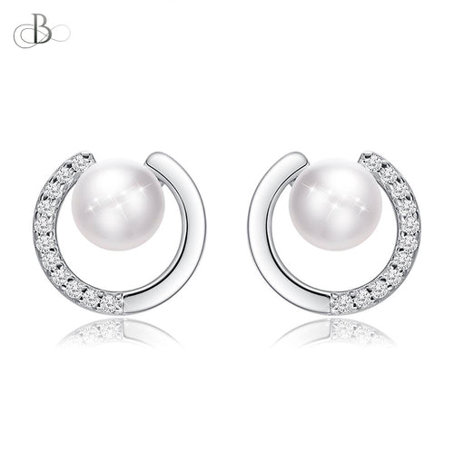 Aretes de plata perla y zirconias brillantes