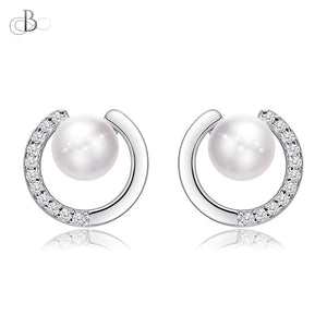 Aretes de plata perla y zirconias brillantes