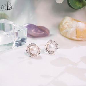 Aretes de plata flores de perla