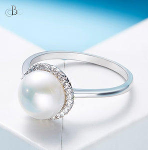Anillo de plata con perla y cristales Swarovski