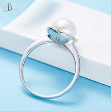 Cargar imagen en el visor de la galería, Anillo de plata con perla y cristales Swarovski