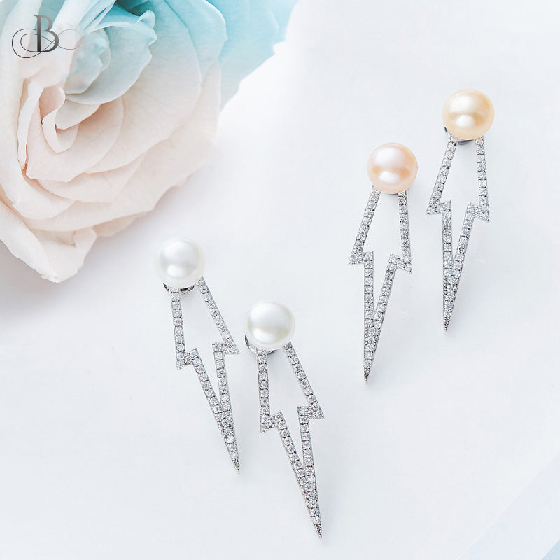 Aretes colgantes de plata con perla y cristales Swarovski