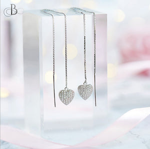 Aretes corazones de plata brillantes colgantes con zirconia Swarovski