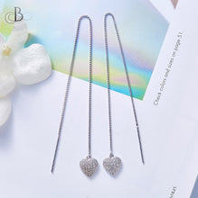 Cargar imagen en el visor de la galería, Aretes corazones de plata brillantes colgantes con zirconia Swarovski