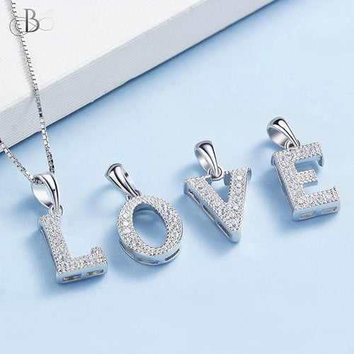 Collar de letras brillantes con cristales Swarovski de plata