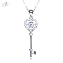 Cargar imagen en el visor de la galería, Collar de plata llave del corazón con zirconia danzante