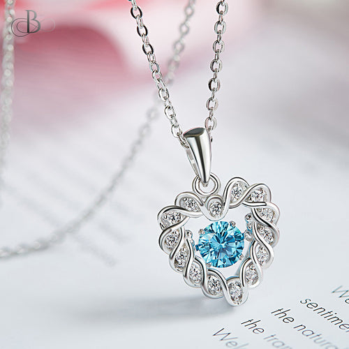 Collar de plata corazón con zirconia danzante y cristales Swarovski