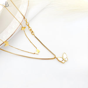 Collar de acero doble mariposa de nácar