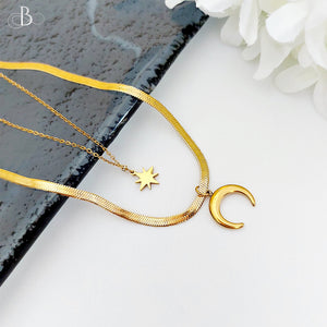 Collar de acero doble luna y estrella