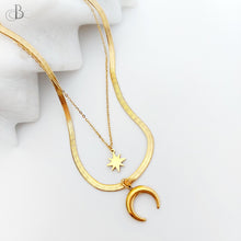Cargar imagen en el visor de la galería, Collar de acero doble luna y estrella