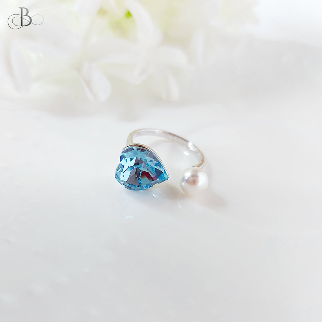 Anillo perla y corazón con cristal Swarovski